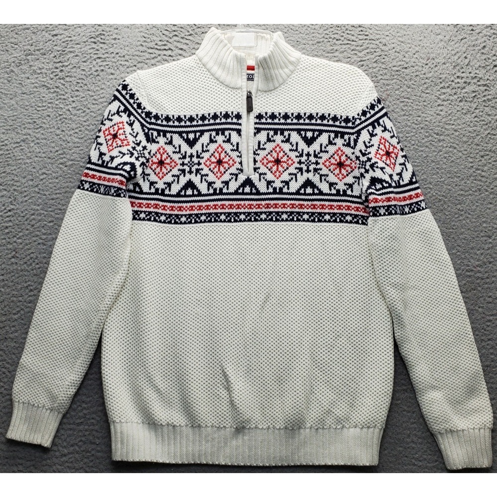 IZOD 1/4 Zip Pullover Sweater Mens Medium Multi Fair Isle Long Sleeve Mock Neck